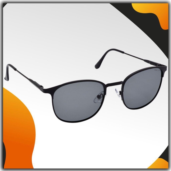 Stylish Clubmaster Oval Full-Frame Metal Polarized Sunglasses for Men and Women | Black Lens and Black Frame | HRS-KC1009-BK-BK-P