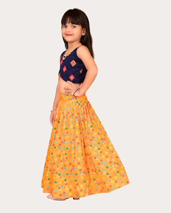 Girls & Kids Rayon Printed With Embroidered Blouse Lehenga Choli Set-Yellow / 5 Years-6 Years