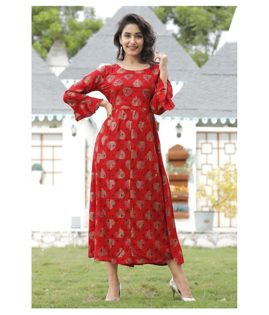 Doriya - Red Rayon Womens Flared Kurti - XXL