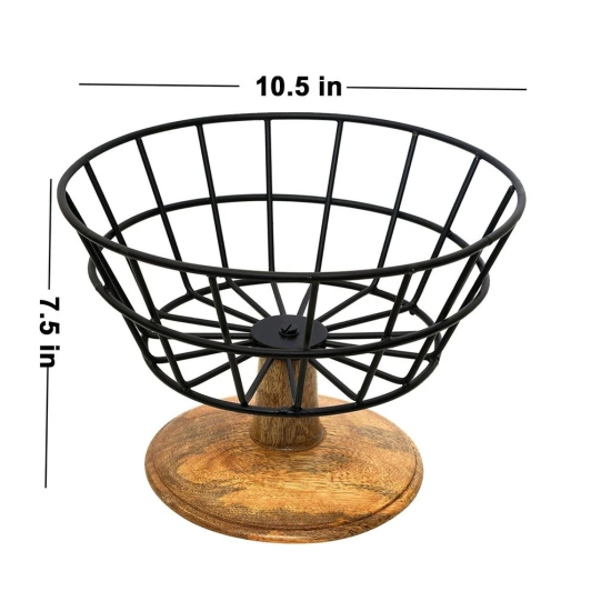 Cache wire basket with wooden stand in Black Color