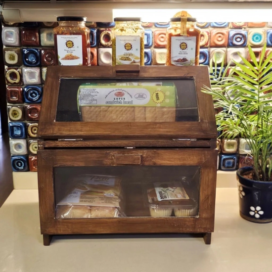 BARISH - Bread Box (Doble Layered) | Wooden Bread Box for storage and Organizing | Rubberwood Bread Container for Dinning table and Kitchen