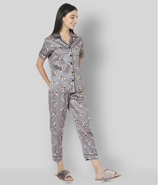 Smarty Pants - Light Grey Satin Womens Nightwear Nightsuit Sets ( Pack of 1 ) - 2XL