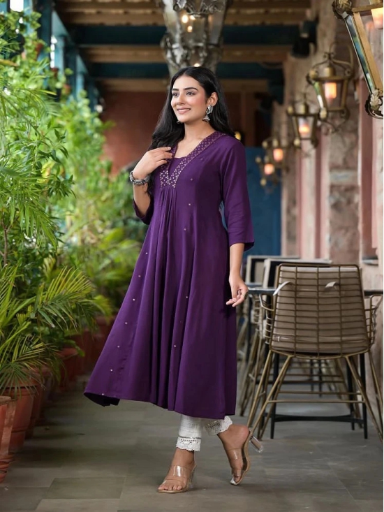 Juniper Rayon Solid Flared Womens Kurti - PURPLE ( Pack of 1 ) - None