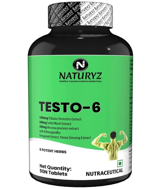 NATURYZ Testo-6 Plant Natural Testosterone Booster for Men with Tribulus & Ashwagandha - 50 Tablets