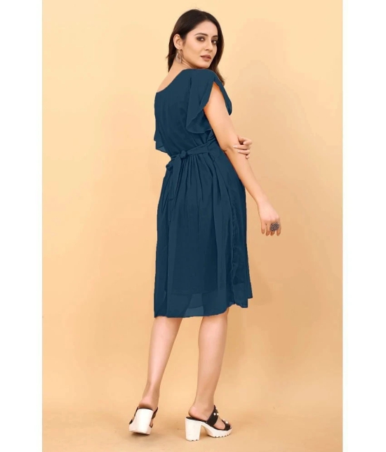 JASH CREATION Georgette Solid Knee Length Womens Fit & Flare Dress - Blue ( Pack of 1 ) - None