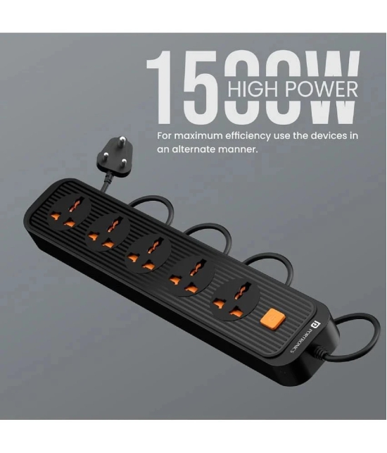 Portronics Power Plate 13 Multiplug Extension Board with 5 Power Sockets, 1500W,(Black)