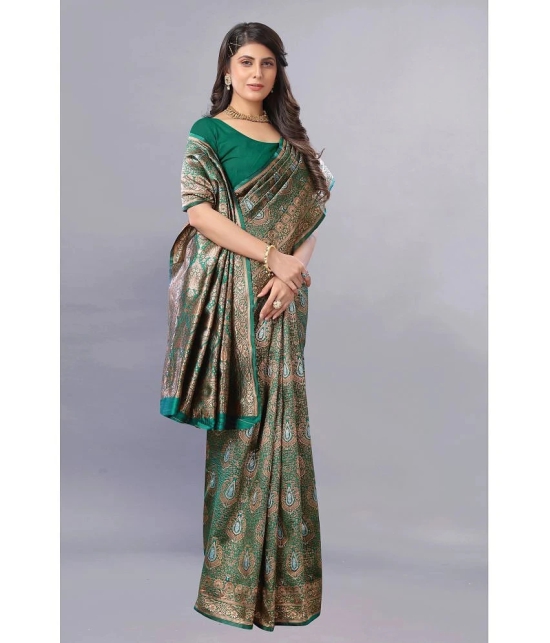 Gazal Fashions - Green Banarasi Silk Saree With Blouse Piece ( Pack of 1 ) - Green