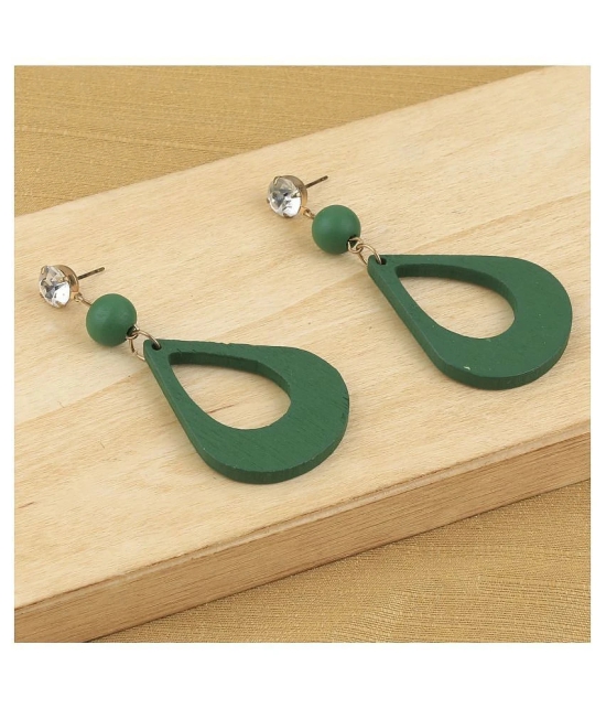 SILVER SHINE Elegant Diamond Light Weight Dangle Wooden Earrings for Girls and Women. - Green