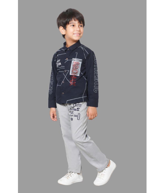 DKGF Fashion - Navy Blue Cotton Blend Boys Shirt & Pants ( Pack of 1 ) - None