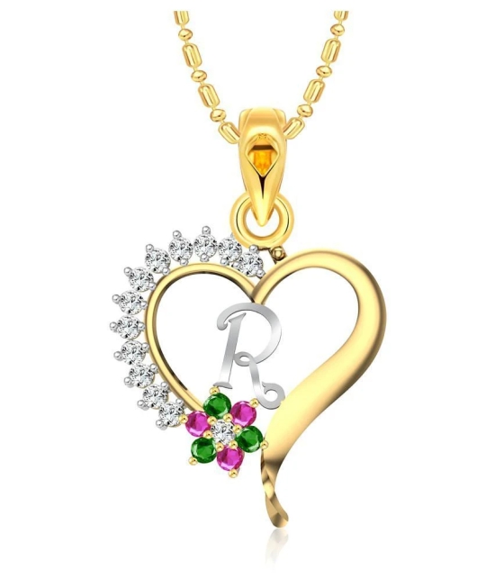 Vighnaharta Valentine Gift Traditional Flower Heart Initial R Letter CZ Gold and Rhodium Plated Alloy Pendant for Women and Girls-[VFJ2108PG] - Golden