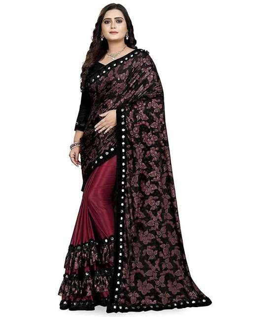 Gazal Fashions - Maroon Lycra Saree With Blouse Piece ( ) - Maroon