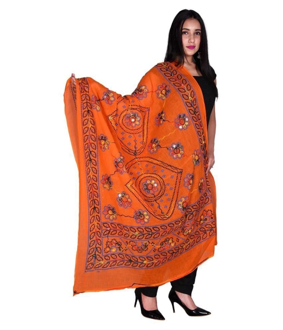 Apratim Orange Cotton Kutch Embroidered Dupatta - Single