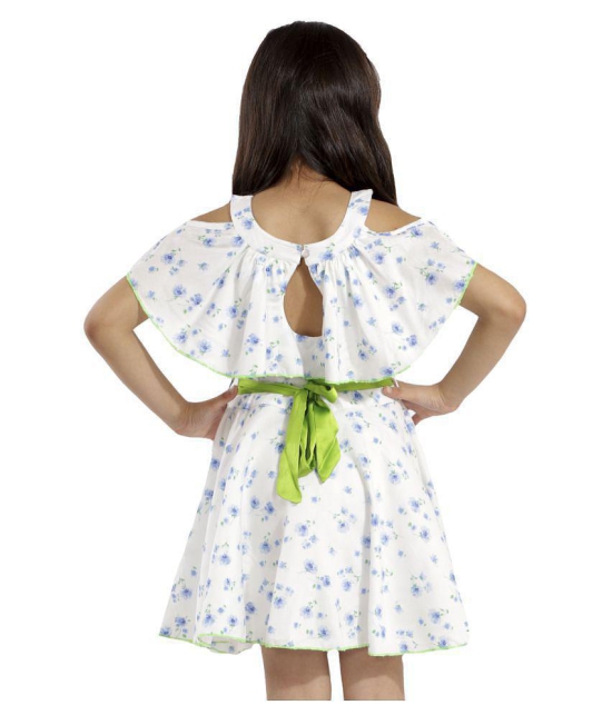 Kids Cave cut-out dress for girls fit and flare belted with flower fabric rayon floral print (Color_White, Size_3 Years to 12 Years) - None