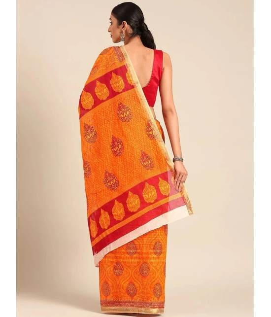 SHANVIKA Cotton Printed Saree Without Blouse Piece - Orange ( Pack of 1 ) - Orange