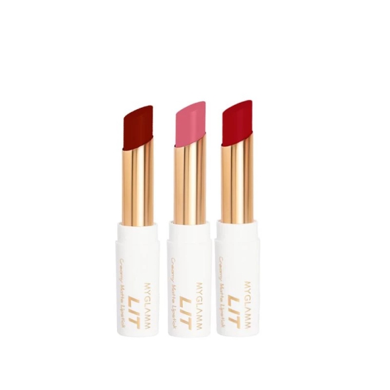 MyGlamm Combo of 2 LIT Creamy Matte Lipstick | Long Lasting, Creamy, Non-Greasy Texture, Demi-Matte Finish Slim Lipsticks