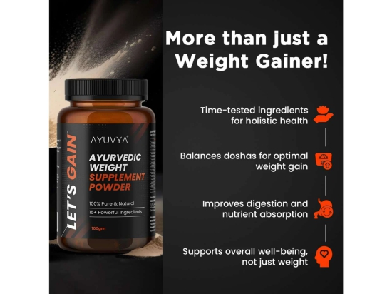 Ayuvya Lets Gain Weight Gain Powder || For Male & Female | Helps Improve Weight, Muscle Mass, & Energy Levels | Promotes Overall Immunity & Muscle Recovery | Powerful & Effective Gainer | 100gm