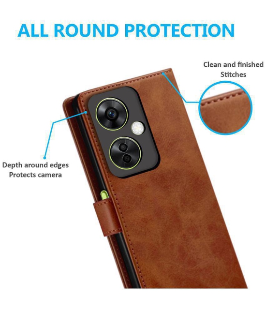 Fashionury Brown Flip Cover Leather Compatible For Oneplus Nord CE 3 Lite 5G ( Pack of 1 ) - Brown