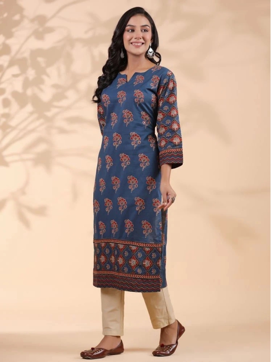 Vbuyz Cotton Printed Straight Womens Kurti - Blue ( Pack of 1 ) - None