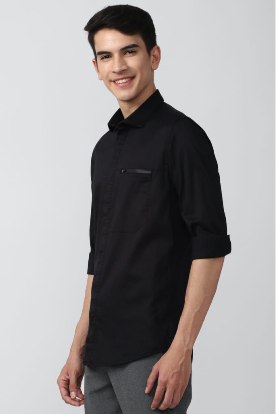 Men Black Slim Fit Solid Full Sleeves Casual Shirt