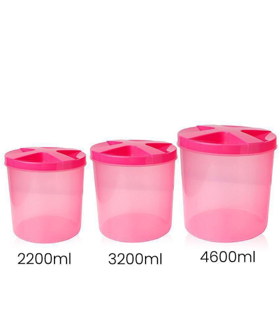 HOMETALES Multi-Purpose Container 4600ml,3200ml,2200ml,Pink Lid (3U) - Pink