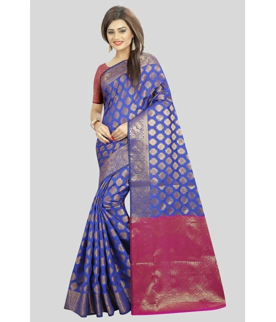 Gazal Fashions - Blue Banarasi Silk Saree With Blouse Piece ( Pack of 1 ) - Blue