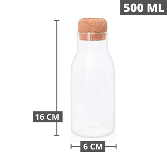 Femora Bottle Container Borosilicate Glass Bottle with Cork Jars & Container - 500 ml/gm, Free Replacement of Lids