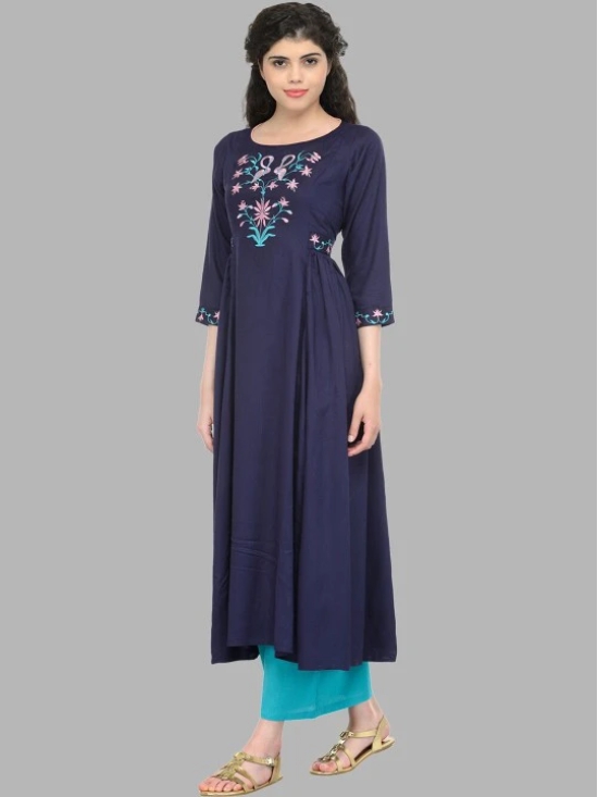 Women Navy Blue & Pink Floral Yoke Design Thread Work Anarkali Kurta