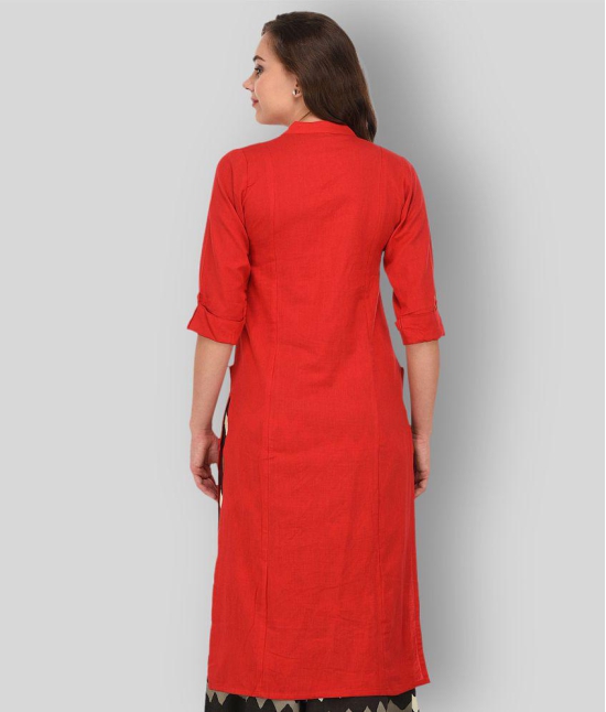 Pistaa - Red Cotton Women's Straight Kurti - L