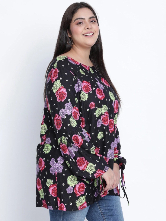 Oxolloxo Black & Pink Floral Crepe Regular Top