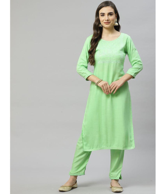 JC4U Green Rayon Kurti With Pants - Stitched Suit Single - None