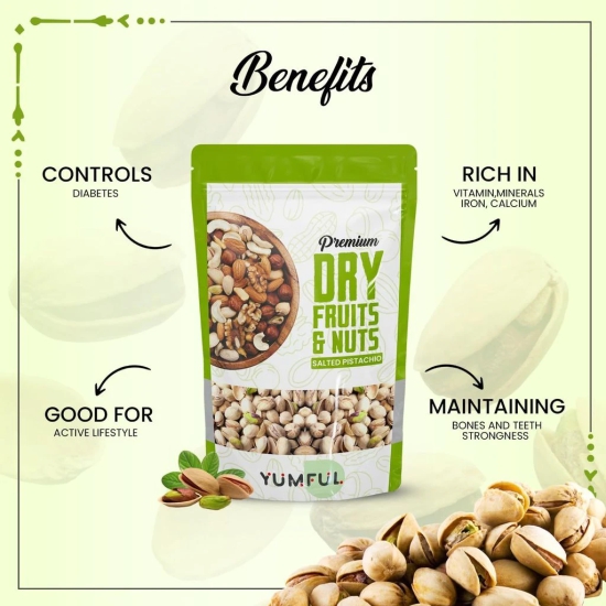 Yumful Salted Pistachios Pouch 500gm | Namkeen Pista Dry Fruit | Crunchy, Tasty & Healthy | Rich in Fibre & Protein | No Added Preservatives