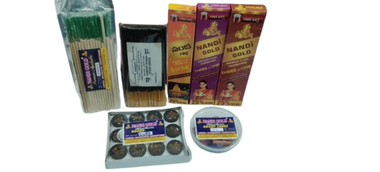 Nandi Gold Premium Agarbathies Combo Pack | Contains 3xBoxes Set Of Agarbatis,1xSambrani Sticks,1xChampa Sticks,1xDhoop Cones,1x Dhoop Cups