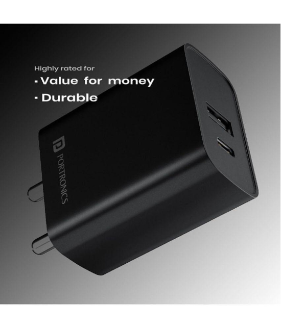 Portronics Type C 3A Wall Charger - Black