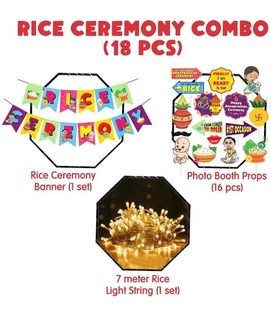 Zyozi Rice Ceremony Photo Booth Props with Rice Ceremony Banner & LED Rice Light/Rice Ceremony Decorations Items/Rice Ceremony Decoration LED Lights (Pack of 18) - Multi-Color