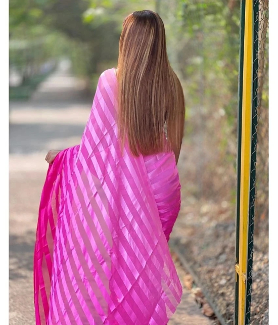 ANAND SAREES Satin Striped Saree With Blouse Piece - Pink ( Pack of 1 ) - Pink