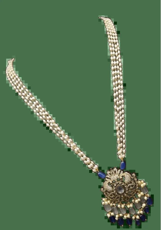 Pearl and Blue Stone Traditional Indian Necklace Set