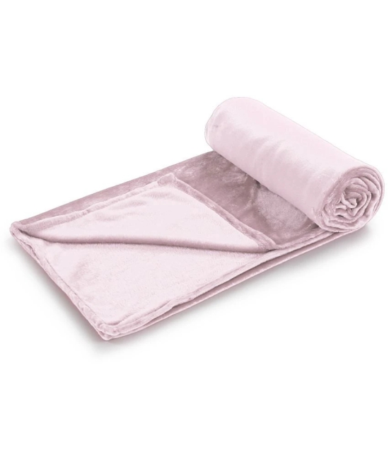 HOMETALES - Flannel Solid Double Blanket ( 220 cm x 210 cm ) Pack of 1 - Pink - Pink