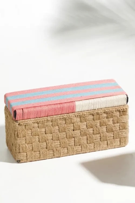 Pastel Pink And Natural Jute Brick Wine Box-Pink-ice blue-jute-and white