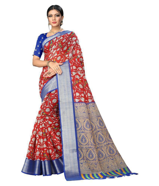 offline selection Red Polyester Saree