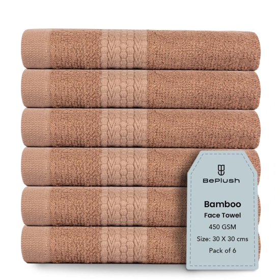 BePlush Bamboo Face Towel Set of 6  Ultra Soft Absorbent Quick Dry Towels for Facewash Gym Travel Spa and Yoga  Sensitive Skin Friendly  Face Towel for Women  Men  450 GSM 30x30 Cms  Rust-BePlush