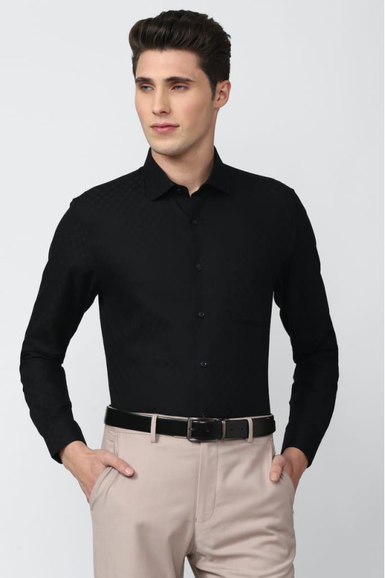 Men Black Slim Fit Formal Full Sleeves Formal Shirt