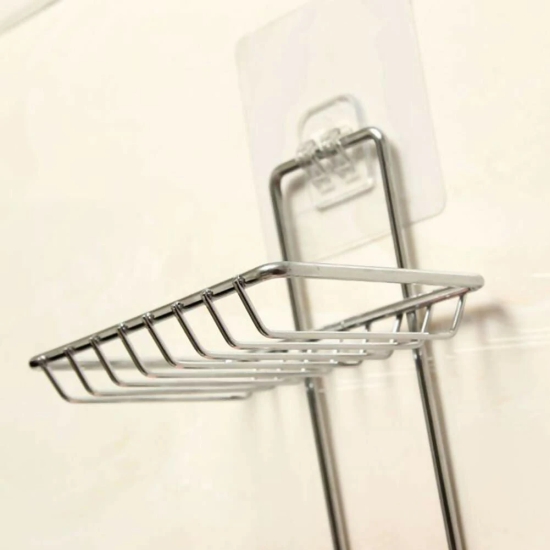 Stainless Steel Wall-Mounted 2-Layer Soap Dish with Hooks