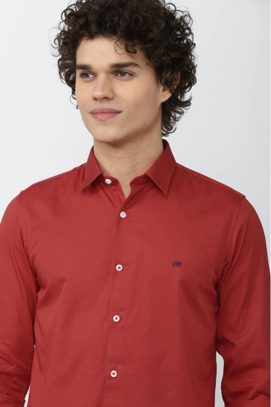 Men Red Slim Fit Solid Full Sleeves Casual Shirt