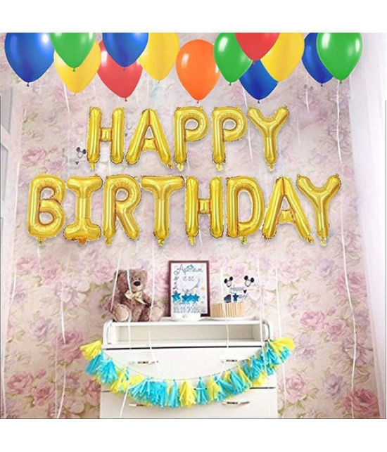 Party Propz Happy Birthday Decoration Kit with LED balloons & Foil Balloon Banner - Set of 40 - Multi-Color