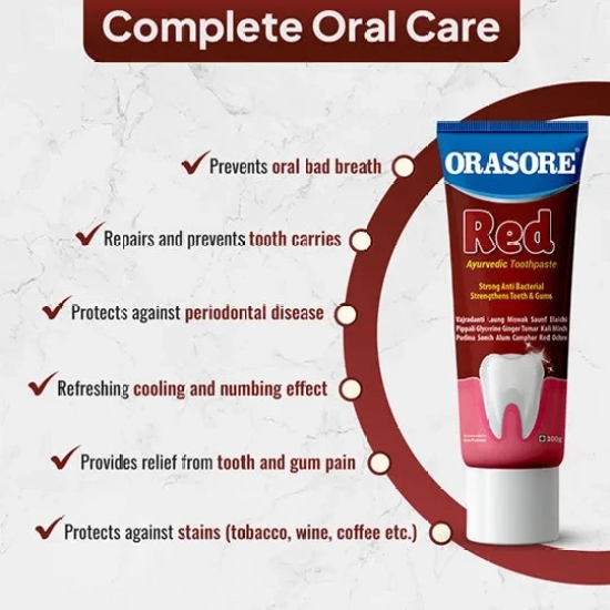 Orasore Red Toothpaste & Mouthwash Duo | 100g Paste with Free Bamboo Toothbrush  | Colorless Clear 250ml Mouthwash | Anti-Sensitivity, Anti-Bacterial, Anti-Oxidant & Anti-Inflammatory | Perfect T