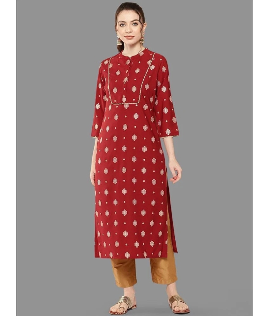 Janasya Rayon Printed Straight Womens Kurti - Red ( Pack of 1 ) - None