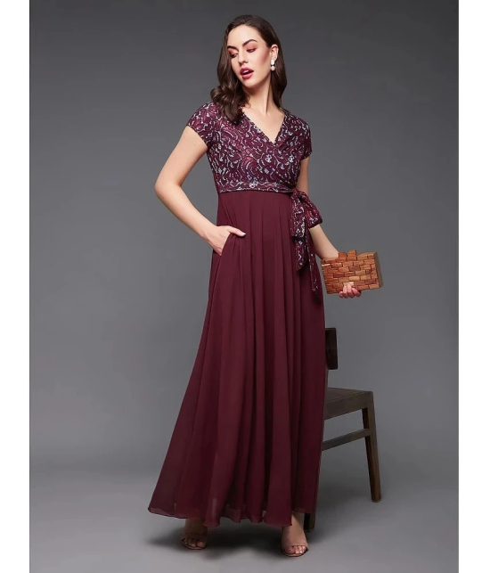 Miss Chase Georgette Self Design Full Length Womens Gown - Wine ( Pack of 1 ) - None