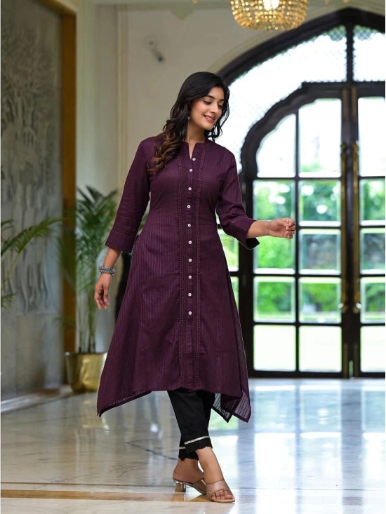 Juniper Cotton Self Design A-line Womens Kurti - Purple ( Pack of 1 ) - None