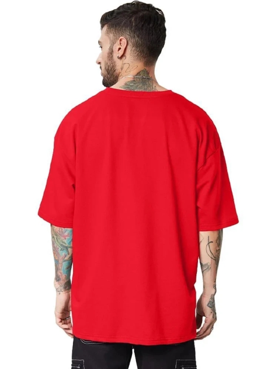 Leotude Cotton Blend Oversized Fit Printed Half Sleeves Mens Round T-Shirt - Red ( Pack of 1 ) - None