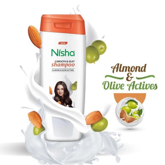 Nisha Smooth & Silky Shampoo for Women Men 180ml Pack of 2, Almond & Olive Actives Shampoo for Naturally Soft Silky Hair